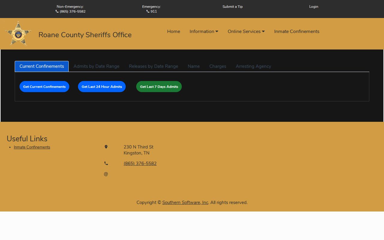 Roane County arrest search in the Citizen Connect booking database