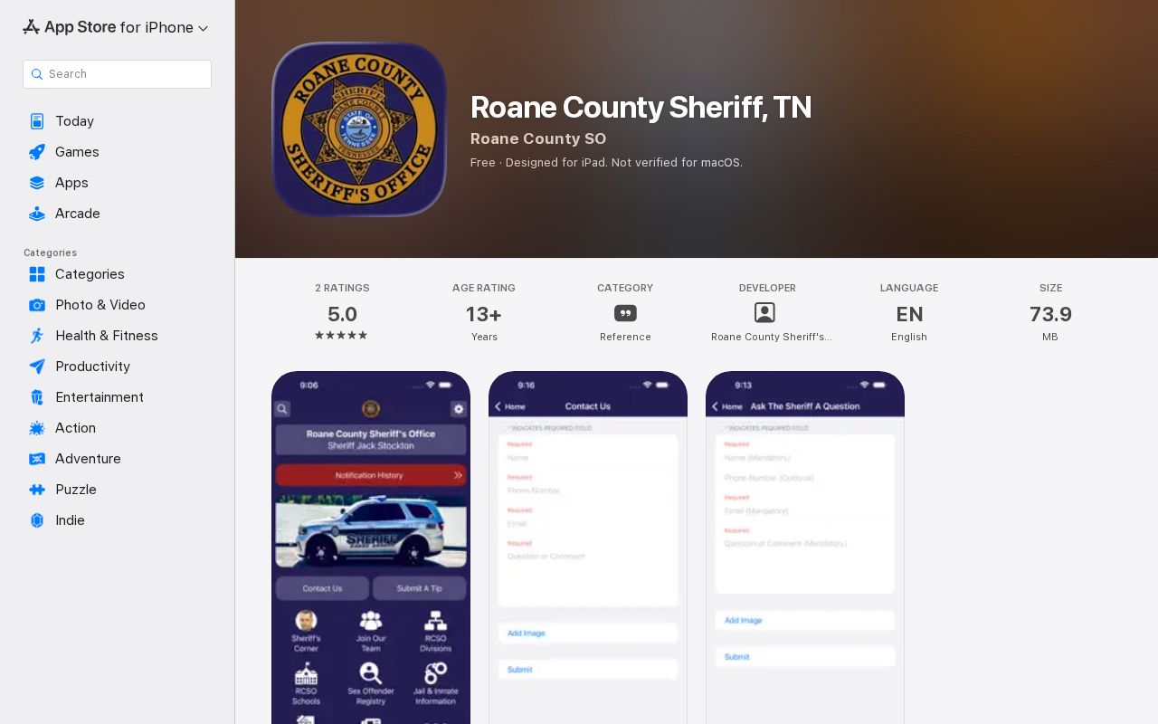 Roane County Sheriff app services related to arrest records