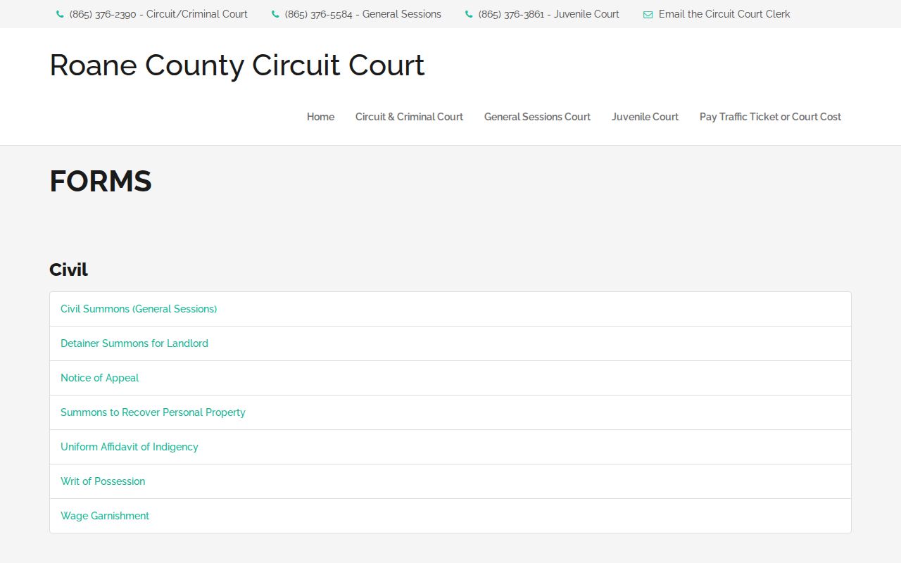 Roane County criminal court forms and expungement access