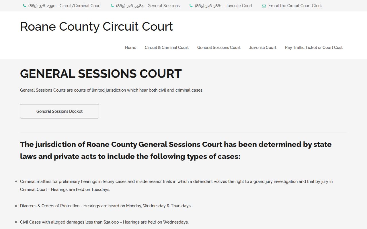 Roane County General Sessions criminal court case information