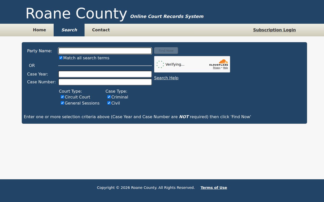Roane County criminal court case search fields