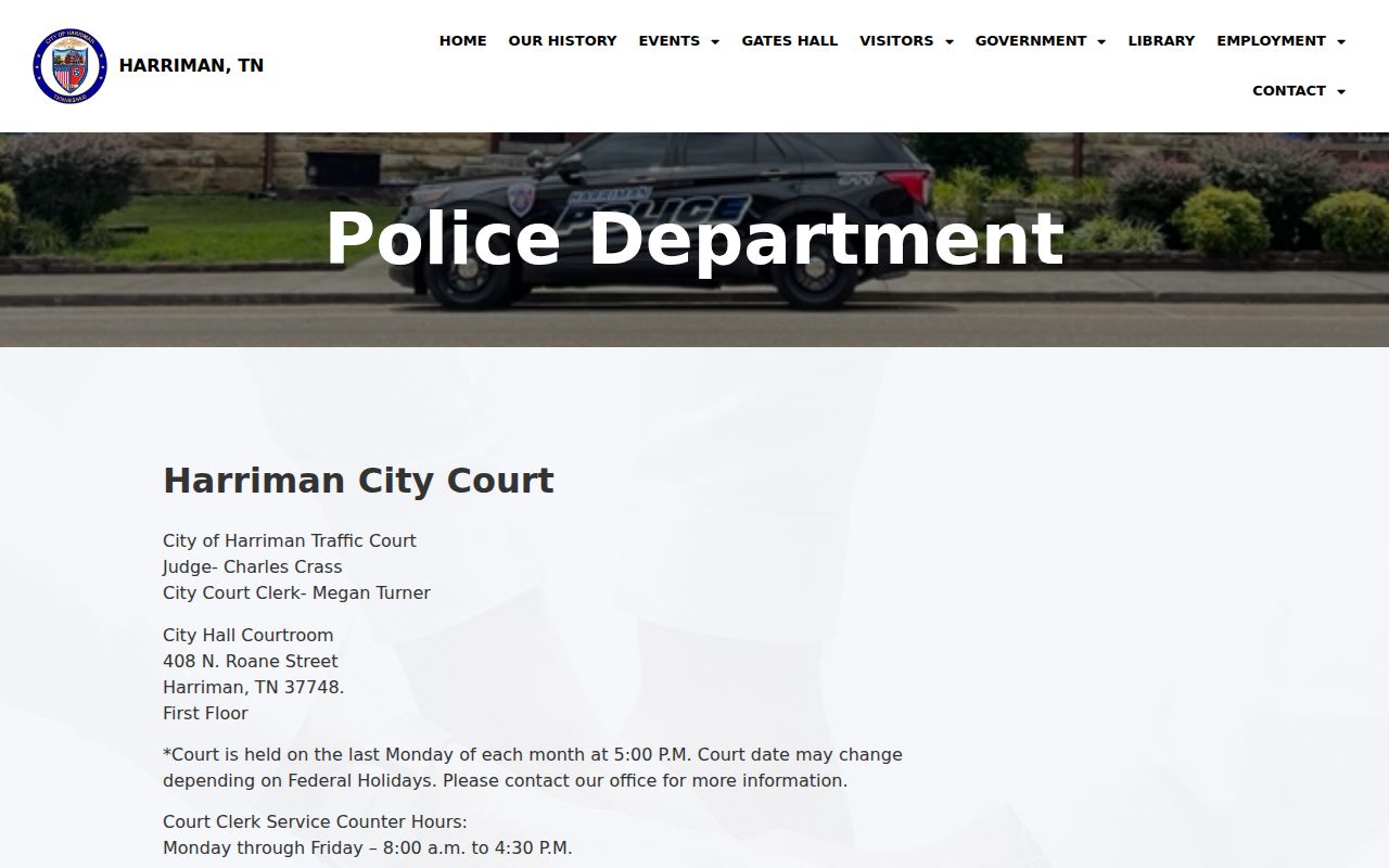 Harriman criminal records police and city court page
