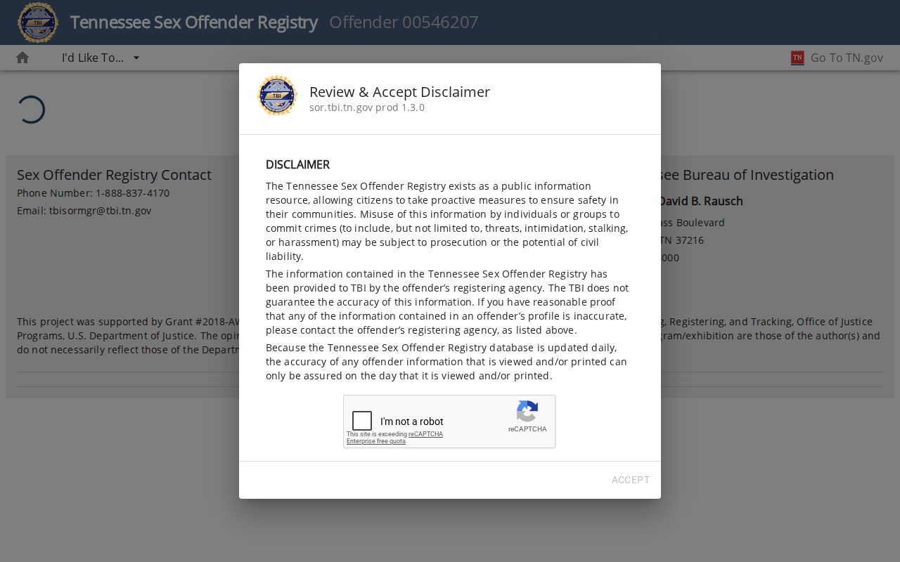 Roane County sex offender registry sample profile field layout