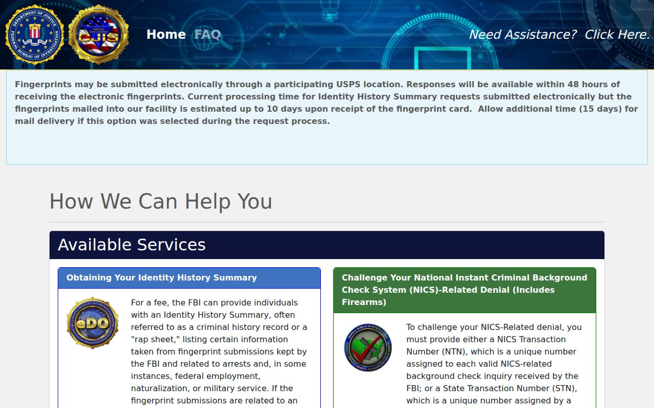 Roane County personal federal criminal history review through FBI EDO